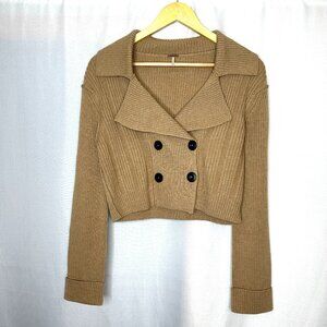 Free People Merino Cropped Double Breasted Cardigan Elevated Minimalist Preppy